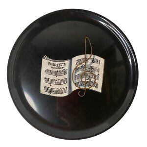 Vintage Couroc Of Monterey Black Music Round Plate Tray G-Clef Quartet 10"